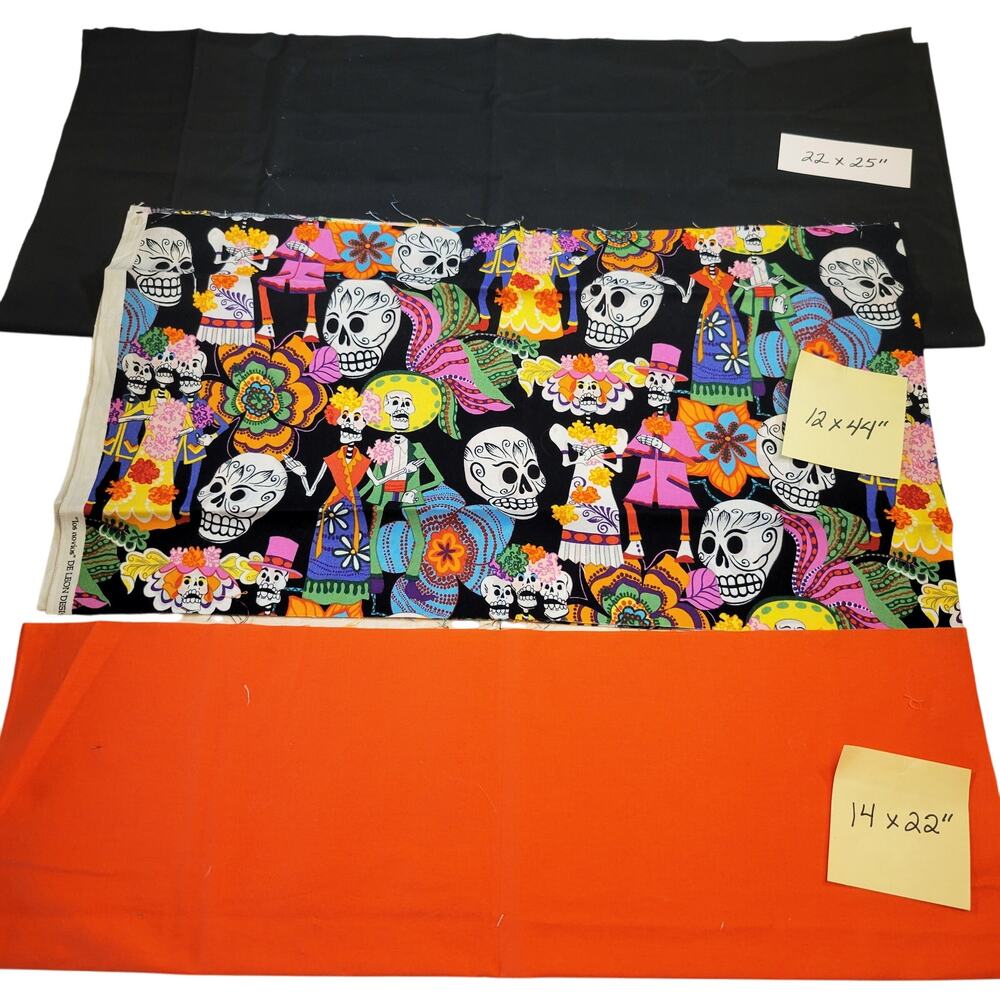 3 Pc Cotton Fabric Dia de los Muertos Solid 22x25–14x22" Day of Dead Halloween